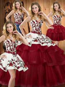 Attractive Ball Gowns Sleeveless Wine Red Vestidos de Quinceanera Sweep Train Lace Up
