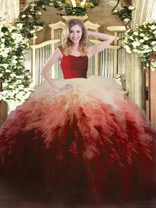 Hot Sale Multi-color Ball Gowns Organza Straps Sleeveless Ruffles Floor Length Zipper 15 Quinceanera Dress