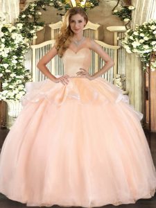 Spectacular Peach Quinceanera Dress Military Ball and Sweet 16 and Quinceanera with Beading and Ruffles Sweetheart Sleev