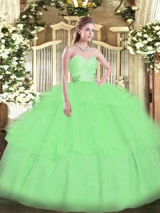 Fancy Apple Green Sweet 16 Dress Military Ball and Sweet 16 and Quinceanera with Beading and Ruffled Layers Sweetheart S