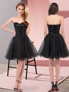 Noble Black A-line Tulle Sweetheart Sleeveless Sequins Knee Length Zipper Prom Party Dress