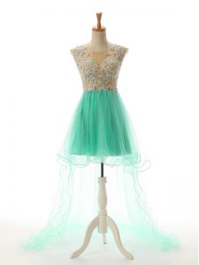 Customized Apple Green Sleeveless Tulle Backless Prom Dress for Prom and Party