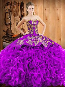 Vintage Sweetheart Sleeveless Court Train Lace Up Quince Ball Gowns Eggplant Purple Fabric With Rolling Flowers