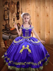 Perfect Sleeveless Floor Length Beading and Embroidery Lace Up Pageant Gowns For Girls with Purple