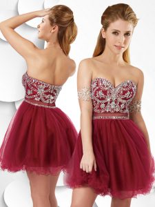 Wine Red Prom Party Dress Prom and Party with Beading Sweetheart Sleeveless Zipper