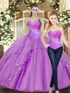 Lilac Sleeveless Beading Floor Length Ball Gown Prom Dress
