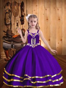 Beauteous Eggplant Purple Lace Up Straps Beading and Ruffled Layers Girls Pageant Dresses Organza Sleeveless