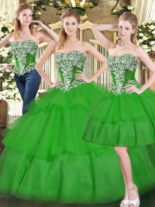Great Green Sweet 16 Quinceanera Dress Military Ball and Sweet 16 and Quinceanera with Beading and Ruffled Layers Sweeth
