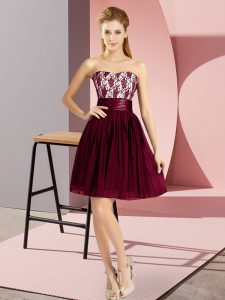 Hot Sale Sleeveless Mini Length Lace Zipper Homecoming Dress with Burgundy