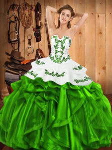 Superior Satin and Organza Sleeveless Floor Length Sweet 16 Dresses and Embroidery and Ruffles