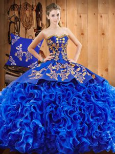 Royal Blue Sleeveless Court Train Embroidery Quinceanera Gowns