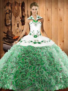 Multi-color Halter Top Neckline Embroidery Quinceanera Dress Sleeveless Lace Up