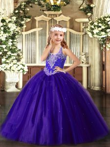Affordable Sleeveless Lace Up Floor Length Beading Girls Pageant Dresses