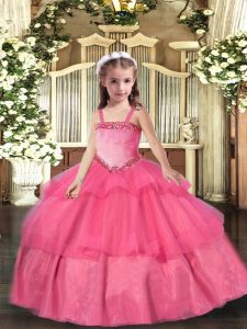 Stunning Hot Pink Sleeveless Organza Lace Up Pageant Dress Toddler for Party and Quinceanera