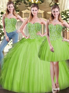 Cheap Sweetheart Lace Up Beading and Ruffles Quince Ball Gowns Sleeveless