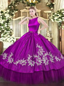 Best Selling Scoop Sleeveless Satin and Tulle Quinceanera Dress Embroidery Clasp Handle