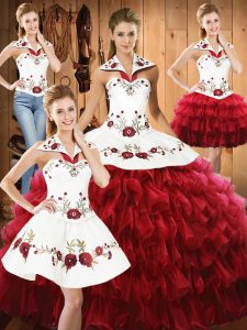 Organza Sleeveless Floor Length Sweet 16 Quinceanera Dress and Embroidery and Ruffled Layers