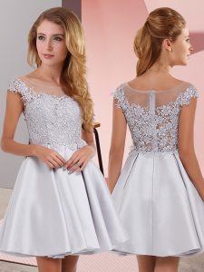 Attractive Silver Scoop Zipper Lace Wedding Guest Dresses Sleeveless