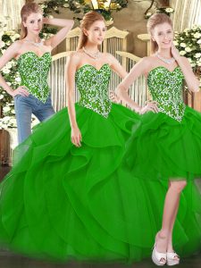 Sweetheart Sleeveless Lace Up Quinceanera Dresses Green Tulle
