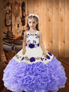 Enchanting Lavender Sleeveless Embroidery and Ruffles Floor Length Pageant Dress for Teens