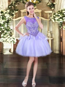 Lavender Organza Lace Up Scoop Sleeveless Mini Length Prom Party Dress Beading