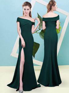 Ruching Bridesmaid Dresses Dark Green Zipper Sleeveless Floor Length