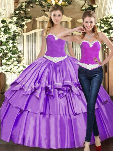 Eggplant Purple Sweetheart Neckline Appliques and Ruffles Quinceanera Gown Sleeveless Lace Up