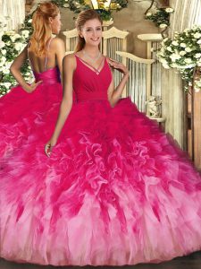 Multi-color Ball Gowns Ruffles Ball Gown Prom Dress Backless Tulle Sleeveless Floor Length