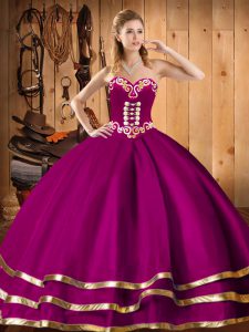 Edgy Organza Sweetheart Sleeveless Lace Up Embroidery Vestidos de Quinceanera in Fuchsia