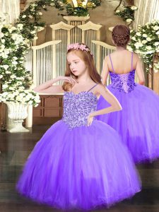 Sleeveless Lace Up Floor Length Appliques Little Girl Pageant Dress
