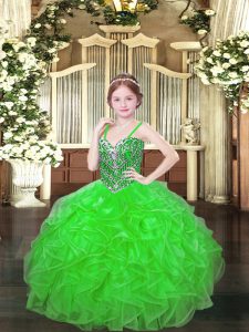 Beautiful Organza Lace Up Spaghetti Straps Sleeveless Floor Length Little Girl Pageant Gowns Beading and Ruffles