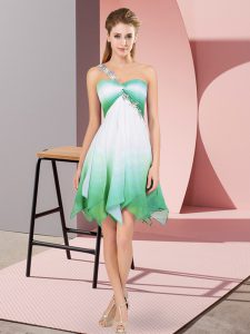 Sleeveless Fading Color Asymmetrical Lace Up Prom Dress in Multi-color with Beading