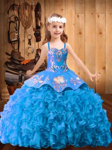 Sleeveless Brush Train Embroidery and Ruffles Lace Up Pageant Dress for Teens