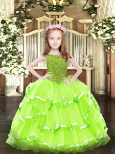 Sweet Kids Pageant Dress Party and Quinceanera with Beading and Ruffled Layers Scoop Sleeveless Zipper