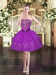 Purple Sleeveless Organza Lace Up Homecoming Dress for Prom and Party