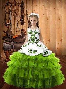 Embroidery and Ruffled Layers Pageant Dress Womens Yellow Green Lace Up Sleeveless Floor Length