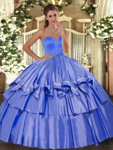 Beautiful Blue Sweet 16 Dresses Military Ball and Sweet 16 and Quinceanera with Beading and Ruffled Layers Sweetheart Sl