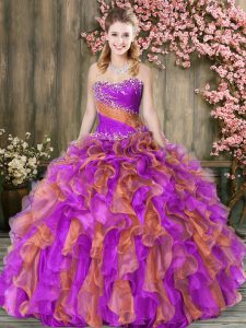 New Arrival Beading and Ruffles Vestidos de Quinceanera Multi-color Lace Up Sleeveless Floor Length