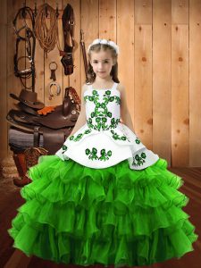 Latest Floor Length Lace Up Little Girls Pageant Gowns for Party and Quinceanera with Appliques and Ruffled Layers and B