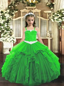 Fashion Green Straps Lace Up Appliques and Ruffles Custom Made Pageant Dress Sleeveless