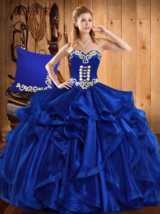 Dramatic Floor Length Ball Gowns Sleeveless Royal Blue Vestidos de Quinceanera Lace Up