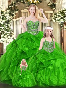 Green Sweetheart Neckline Beading and Ruffles Sweet 16 Quinceanera Dress Sleeveless Lace Up