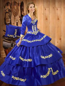 Ball Gowns Quinceanera Gowns Royal Blue Sweetheart Taffeta Sleeveless Floor Length Lace Up
