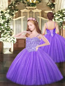 Wonderful Floor Length Ball Gowns Sleeveless Lavender Pageant Dress for Teens Lace Up