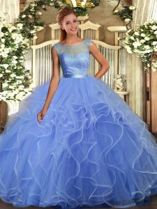 Charming Floor Length Blue Sweet 16 Dress Organza Sleeveless Ruffles