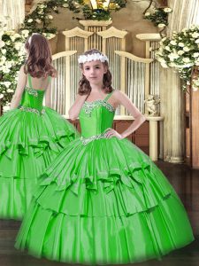 Latest Floor Length Green Girls Pageant Dresses Straps Sleeveless Lace Up