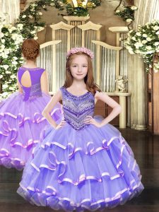 Ball Gowns Little Girls Pageant Dress Lavender Scoop Organza Sleeveless Floor Length Lace Up