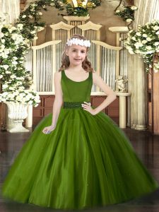 Floor Length Zipper Winning Pageant Gowns Olive Green for Party and Quinceanera with Beading
