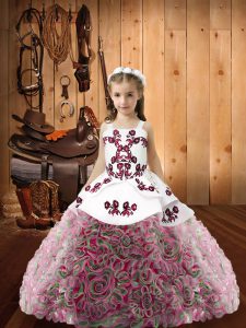 Embroidery and Ruffles Little Girls Pageant Dress Wholesale Multi-color Lace Up Sleeveless Floor Length