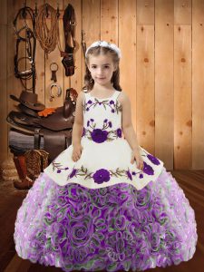Multi-color Straps Lace Up Embroidery and Ruffles Pageant Dress Wholesale Sleeveless